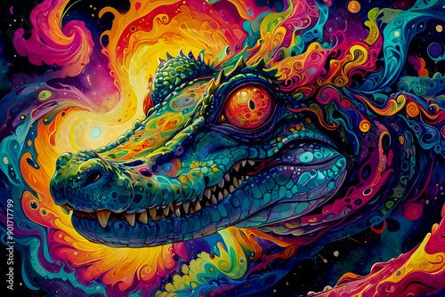 Crocodile in fractals and swirls of psychedelic art © Tatiana Foxy