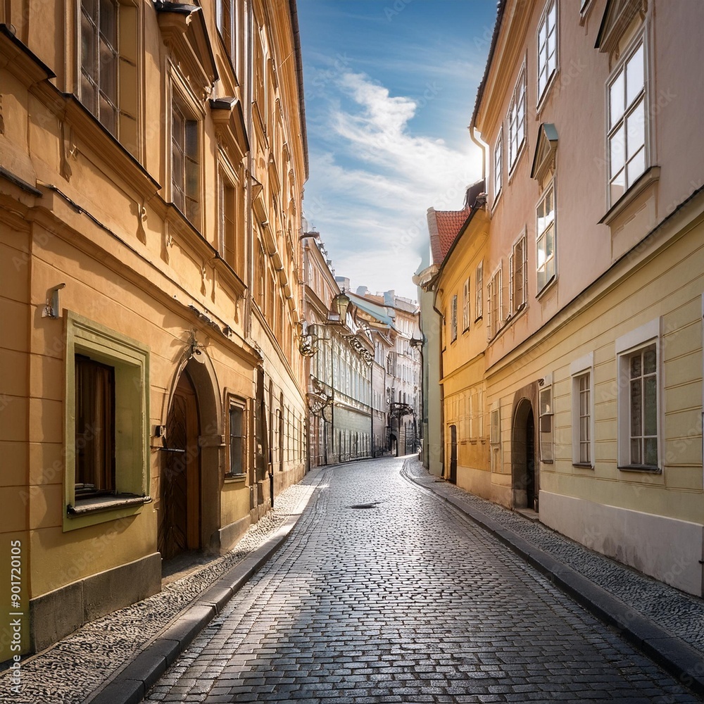 Fototapeta premium narrow street in Prague, AI generated
