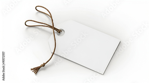 White blank clothing tag label isolated on white background Clothing isolated on white Photo realistic photo