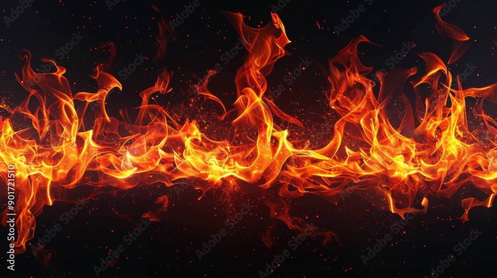 Fiery Orange and Yellow Flames Dancing Against a Black Background Fiery Orange and Yellow Flames Dancing Against a Black Background