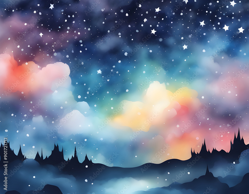 Fototapeta premium Watercolor starry forest background