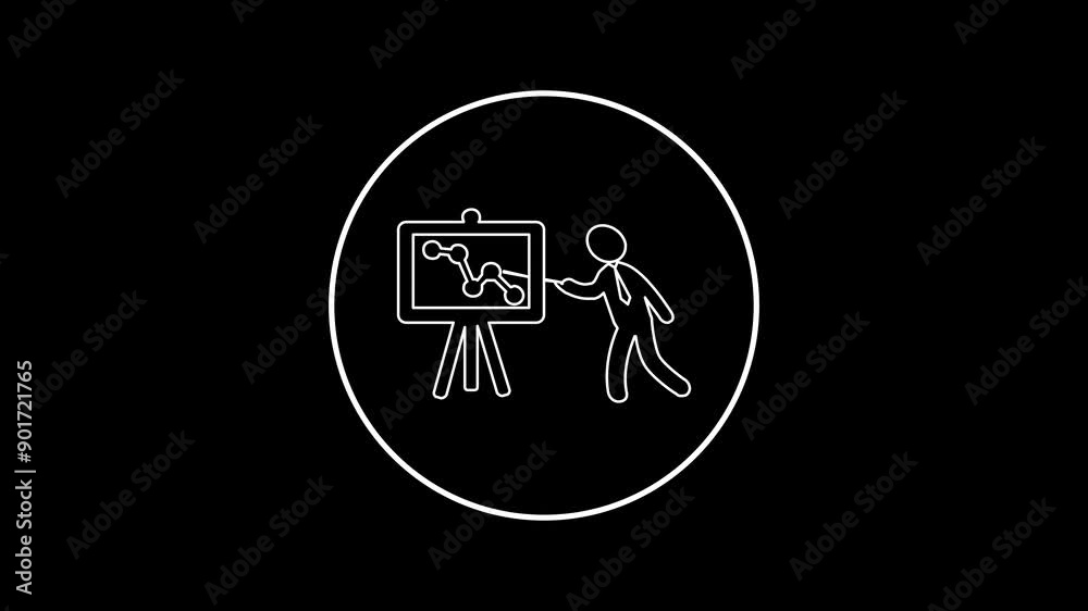 Business presentation growth icon line animation. Man Character Speak with Graph Board line Animation. Business presentation growth icon line animation. Man Character Speak with Graph Board line Animation.