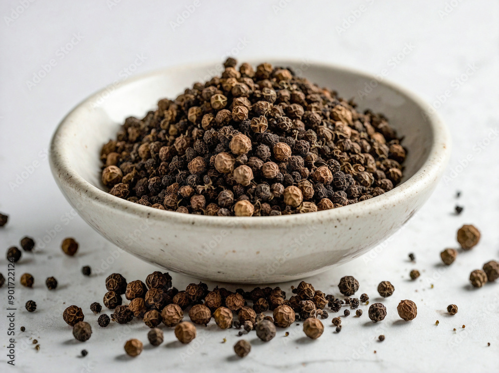 Black Pepper Corns in a white bowl Black Pepper Corns in a white bowl