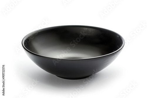 A black ceramic bowl isolated on a white background.