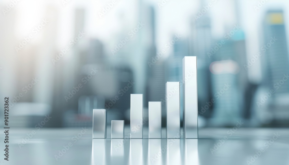 A simple 3D of a bar chart with varying heights, representing stock market performance, placed on a smooth surface A simple 3D of a bar chart with varying heights, representing stock market performance, placed on a smooth surface