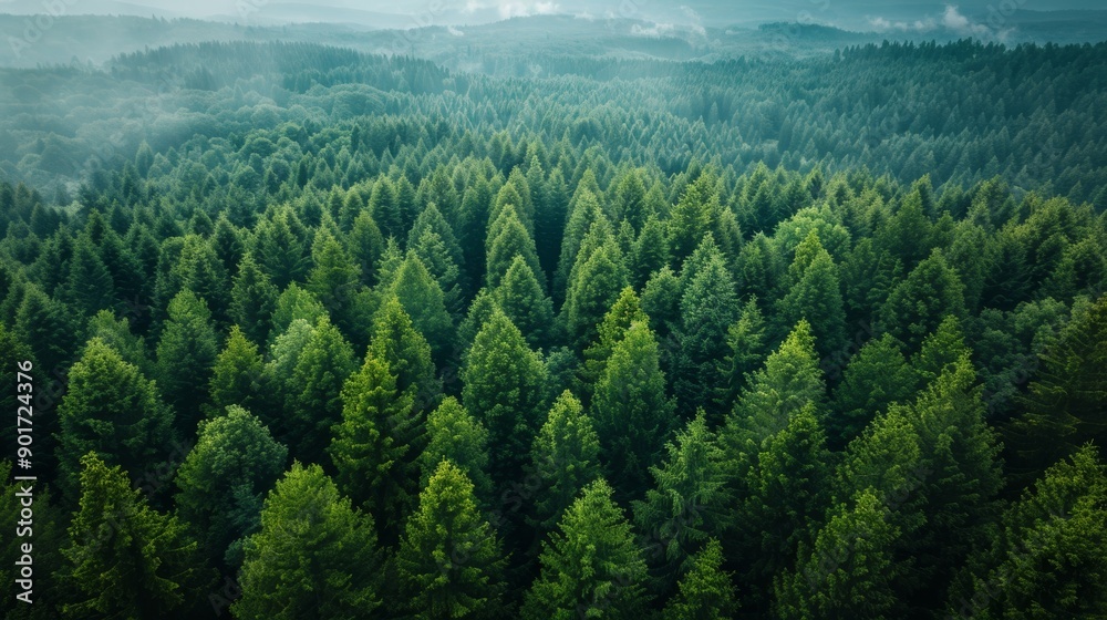 Lush Evergreen Forest Under Misty Skies Captured at Dawn in a Remote Location. Generative AI Lush Evergreen Forest Under Misty Skies Captured at Dawn in a Remote Location. Generative AI