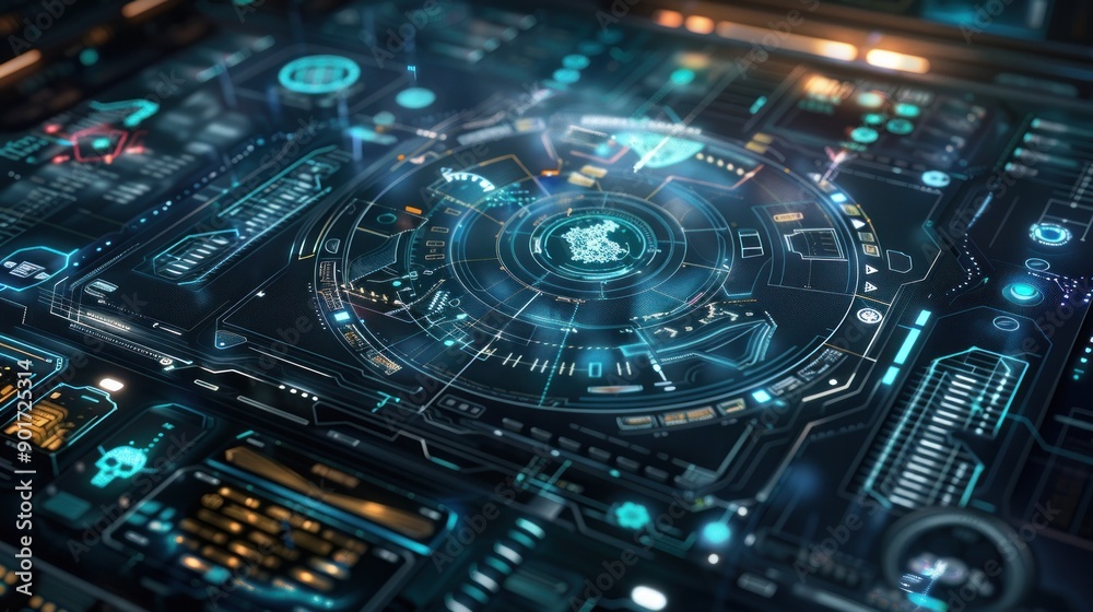 Futuristic Tech Interface with a Circular Display and Various Buttons Futuristic Tech Interface with a Circular Display and Various Buttons