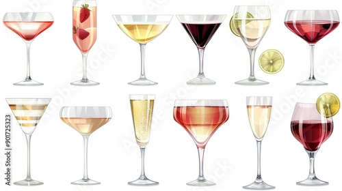 A light gray background is a perfect setting for an elegant set of glassware for various drinks