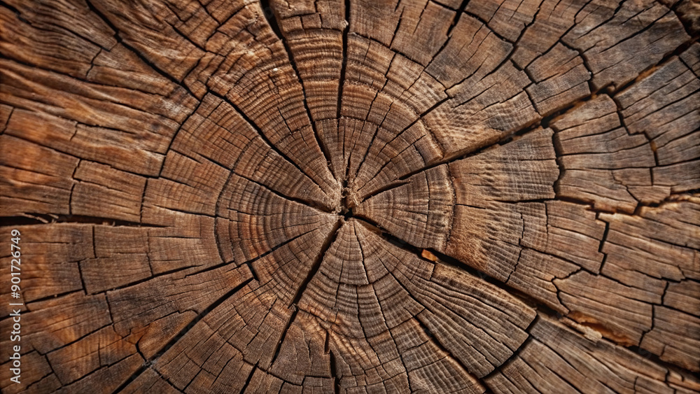 Obraz premium A close-up of tree rings reveals intricate patterns and textures, showcasing the natural aging and beauty of wood over time