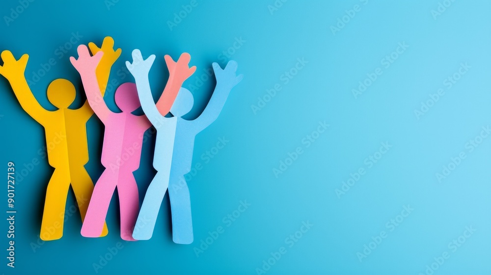 a playful paper-craft style of one people with space for copy, kid-friendly, cheerful. a playful paper-craft style of one people with space for copy, kid-friendly, cheerful.