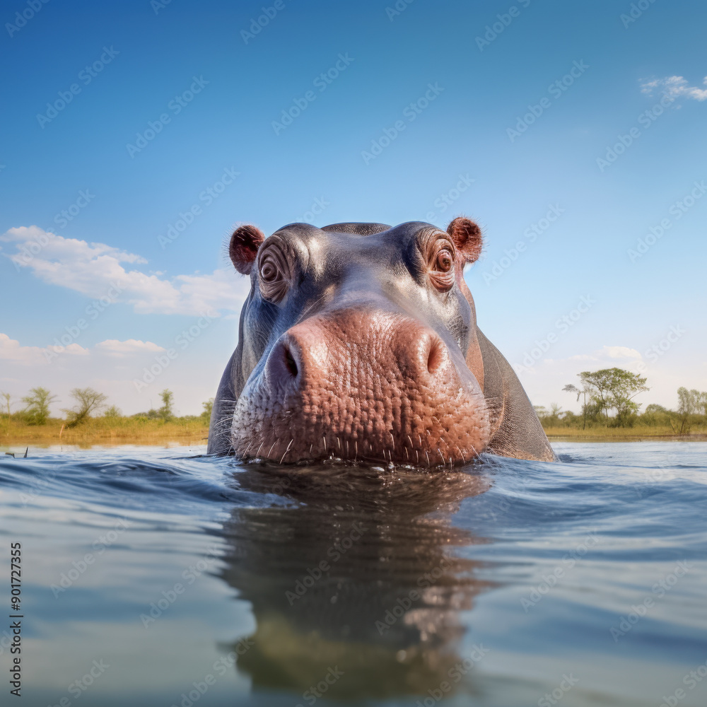 Nilpferd, Flusspferd (Hippopotamus amphibius) in freier Natur, Generative AI Nilpferd, Flusspferd (Hippopotamus amphibius) in freier Natur, Generative AI
