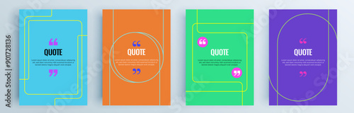 Quote frames blank templates set. Text in brackets, citation empty speech bubbles, quote bubbles. Textbox isolated on color background. Vector illustration.