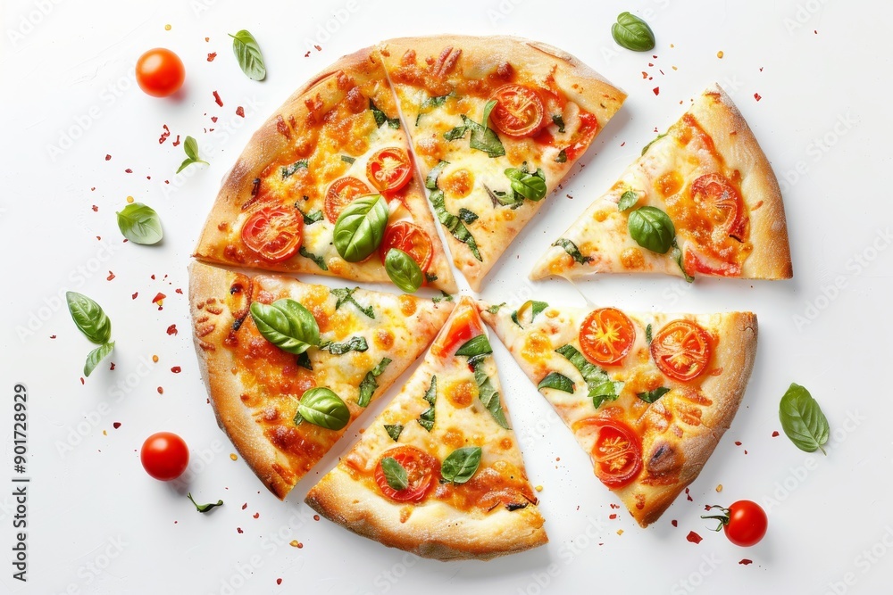 Pizza with Basil, Tomato, and Cheese Pizza with Basil, Tomato, and Cheese