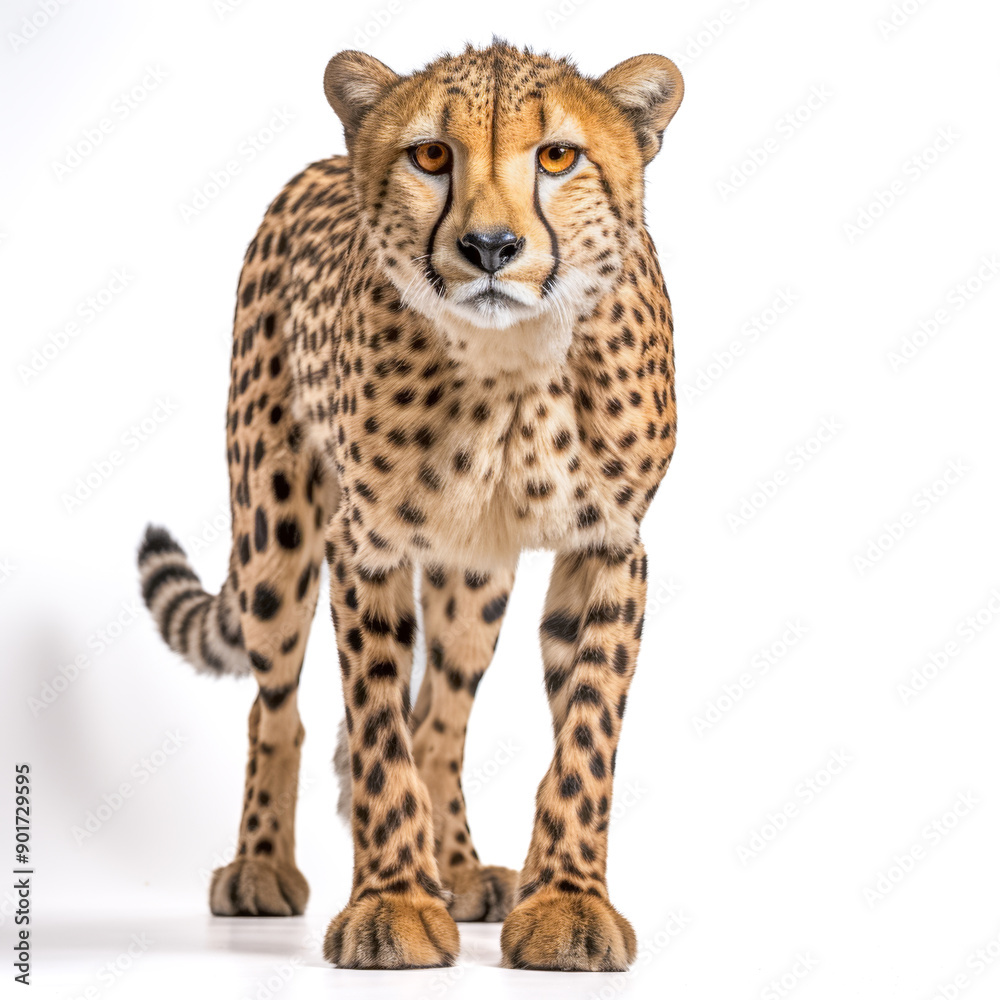 Prächtiger Gepard (Acinonyx), freigestellt vor weißem Hintergrund, Generative AI