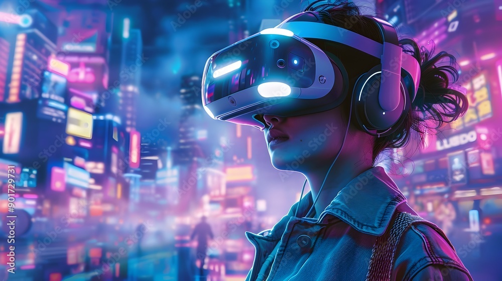 Futuristic Cityscape with Cutting-Edge Virtual Reality Arcades and Immersive Gaming Hubs Futuristic Cityscape with Cutting-Edge Virtual Reality Arcades and Immersive Gaming Hubs