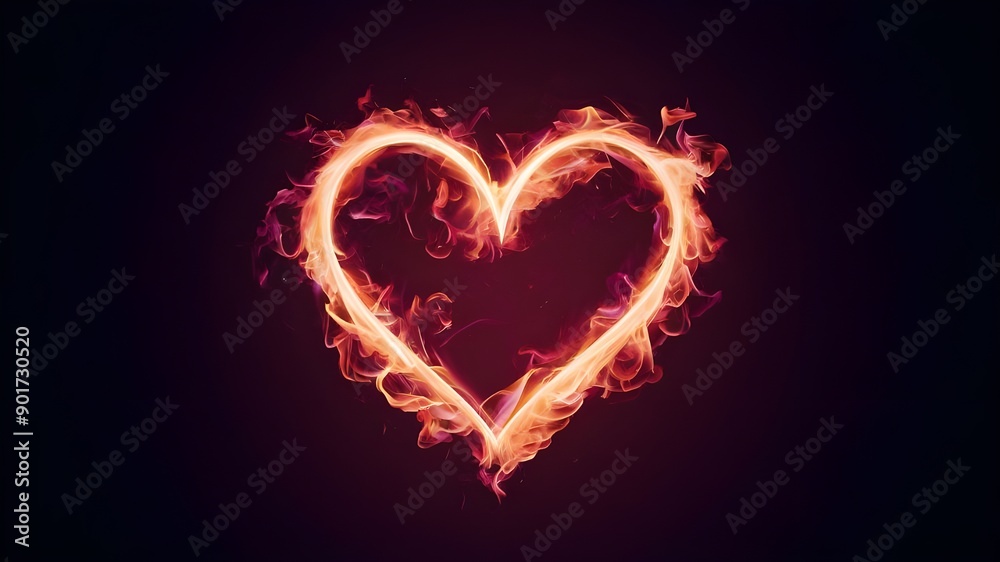 Heart engulfed neon flame light Heart engulfed neon flame light