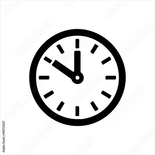 Clock vector silhouette on white background. Clock icon sign illustration design.