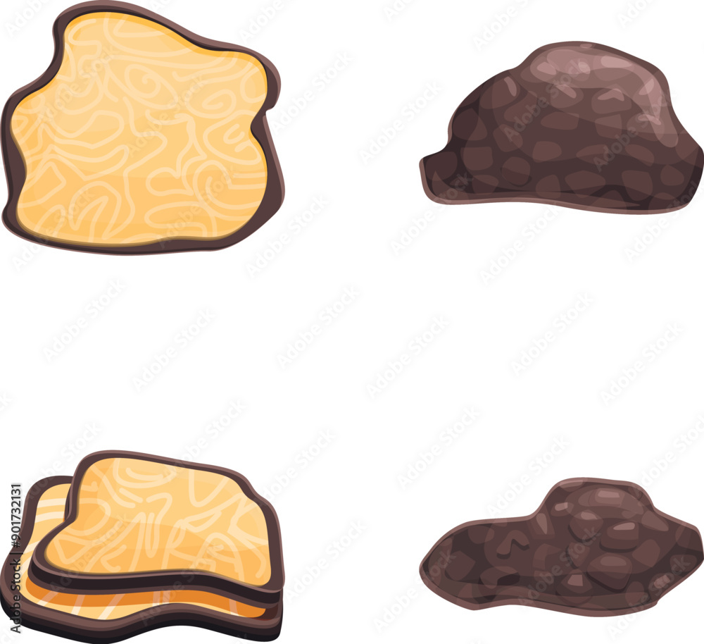 Mushroom icons set cartoon vector. Delicacy mushroom black truffle. Rare and expensive vegetable Mushroom icons set cartoon vector. Delicacy mushroom black truffle. Rare and expensive vegetable