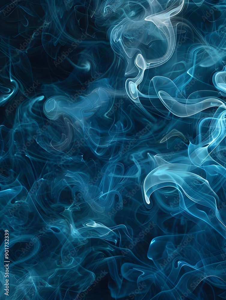 Mesmerizing Smoke Swirls in Serene Navy and Teal Tones on Moody Black Background Mesmerizing Smoke Swirls in Serene Navy and Teal Tones on Moody Black Background