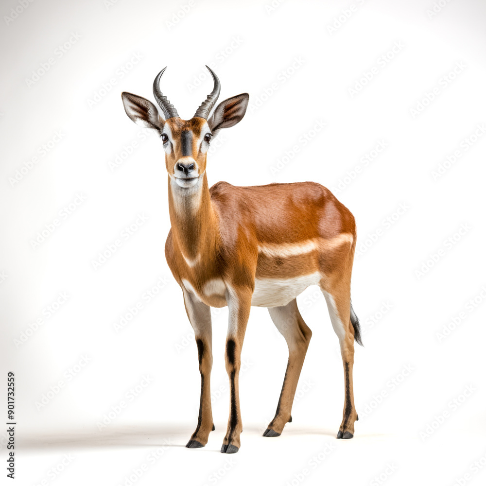 Prächtige Impala Antilope (Aepyceros) freigestellt vor weißem Hintergrund, Generative AI Prächtige Impala Antilope (Aepyceros) freigestellt vor weißem Hintergrund, Generative AI