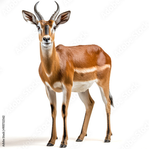 Prächtige Impala Antilope (Aepyceros) freigestellt vor weißem Hintergrund, Generative AI © pwmotion