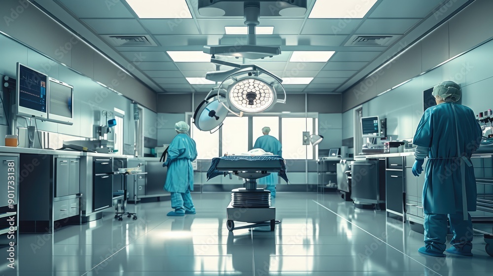 Fototapeta premium A view of the operating room of a modern hospital. Generative AI.