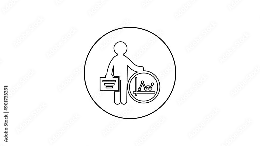 Business presentation growth icon line animation. Man Character Speak with Graph Board line Animation. Business presentation growth icon line animation. Man Character Speak with Graph Board line Animation.