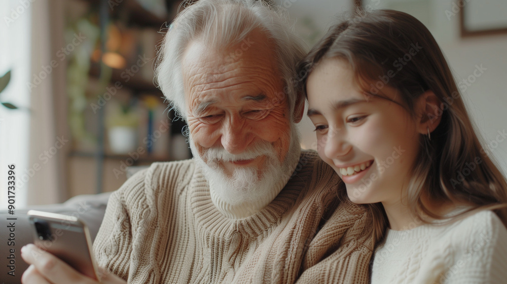 Grandchildren explaining tablet and phone functions to their grandparents.
Grandchildren explaining tablet and phone functions to their grandparents.