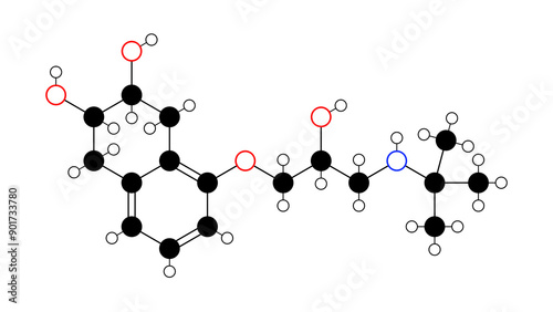 nadolol molecule, structural chemical formula, ball-and-stick model, isolated image corgard