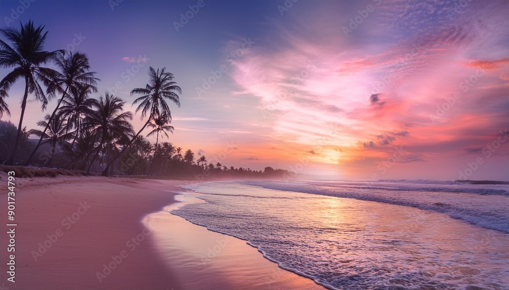 Beautiful sunset wtropical summer beach. panoramic tropical seascape horizon. white sand and blue sea waves, nature background, vacation in paradise concept for tourism, vivid colorful. Beautiful sunset wtropical summer beach. panoramic tropical seascape horizon. white sand and blue sea waves, nature background, vacation in paradise concept for tourism, vivid colorful.