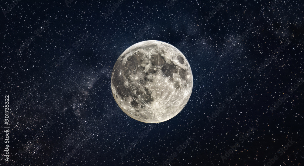 Fototapeta premium Full moon in space with stars. Moon in Space with Starry Background
