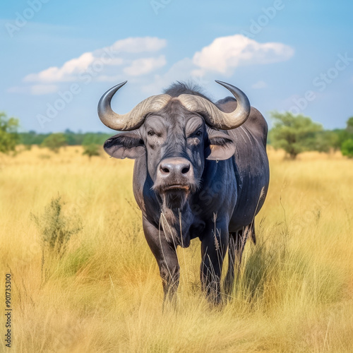 Prächtiger Afrikanischer Büffel ( Syncerus caffer ) in freier Natur, Generative AI