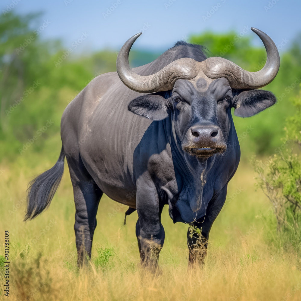 Prächtiger Afrikanischer Büffel ( Syncerus caffer ) in freier Natur, Generative AI Prächtiger Afrikanischer Büffel ( Syncerus caffer ) in freier Natur, Generative AI