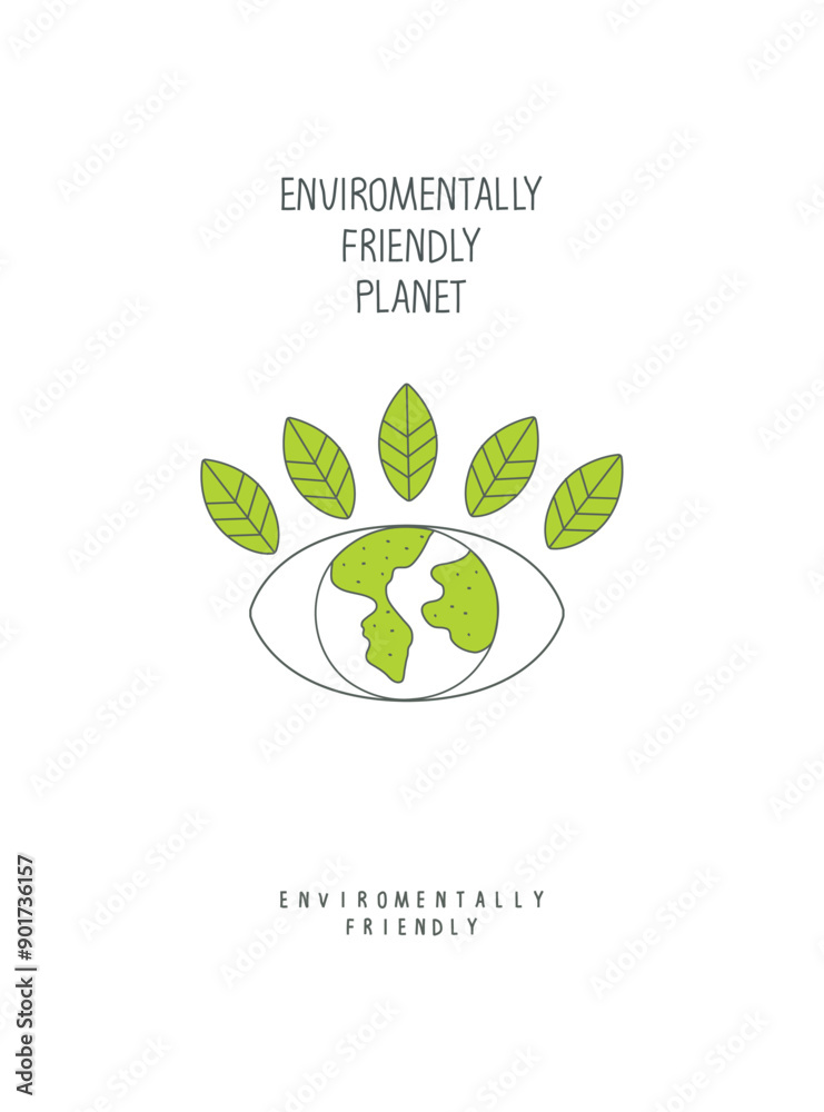 Vector cartoon sketch of green earth, green eye as a planet conservation sign. Illustration of environmentally friendly planet.Green energy concept. Vector cartoon sketch of green earth, green eye as a planet conservation sign. Illustration of environmentally friendly planet.Green energy concept.
