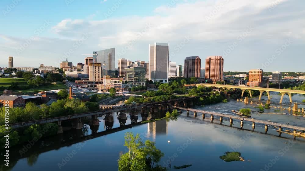 Downtown Richmond Virginia, RVA, Drone Aerial from the James River Downtown Richmond Virginia, RVA, Drone Aerial from the James River