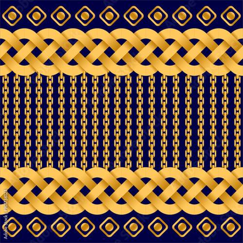 Blue and Gold color Scheme of chain seamless pattern, suitable for printing design and ornaments design