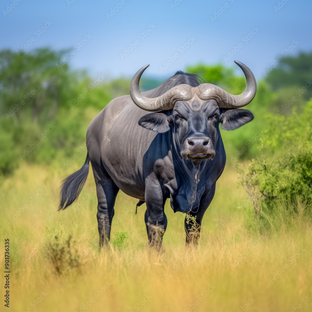 Prächtiger Afrikanischer Büffel ( Syncerus caffer ) in freier Natur, Generative AI Prächtiger Afrikanischer Büffel ( Syncerus caffer ) in freier Natur, Generative AI