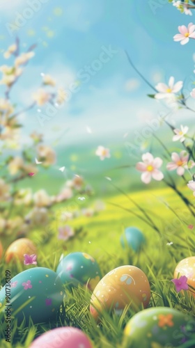 Bright and Colorful Easter Egg Hunt. Festive springtime celebration concept