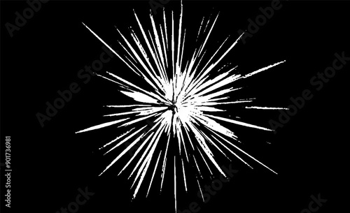 Circular starburst explosion texture. Distressed uneven grunge background. Abstract vector illustration. Overlay to create interesting effect and depth. Isolated on white background.