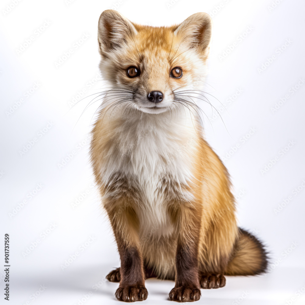 Obraz premium Frecher Marder ( Mustelidae ), freigestellt vor weißem Hintergrund, Generative AI