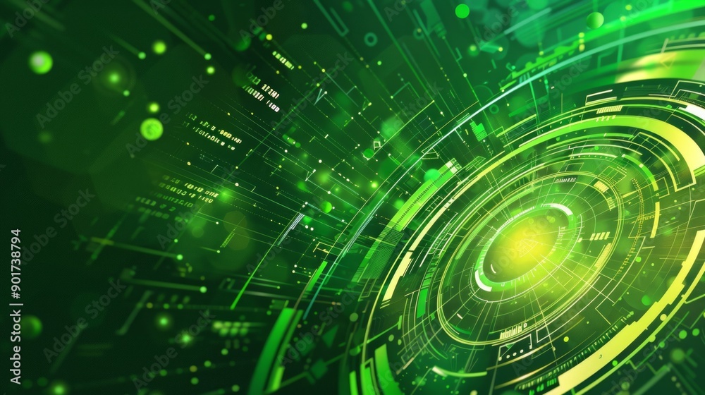 Obraz premium Green Technical background, green theme, future visual effects, bright colors