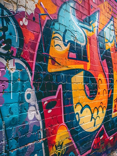 Vibrant Graffiti Wall Art   Colorful Mural Painting in Urban Street Setting