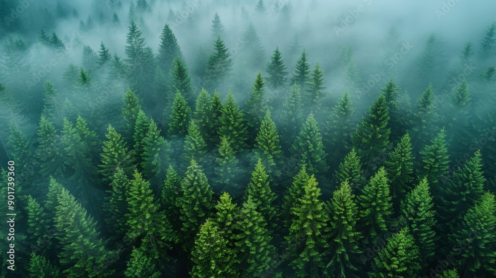 Lush Evergreen Forest Surrounded by Thick Mist on Early Morning in Nature’s Tranquil Landscape. Generative AI Lush Evergreen Forest Surrounded by Thick Mist on Early Morning in Nature’s Tranquil Landscape. Generative AI