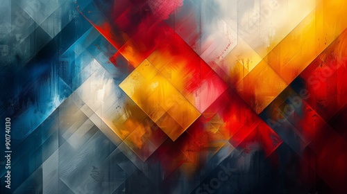 Vibrant and dynamic abstract background featuring a captivating interplay of geometric shapes  bold colors  and expressive brushstrokes