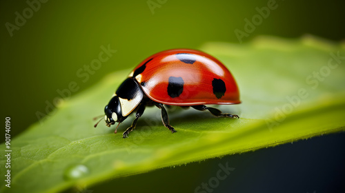 Beautiful Ladybug on Leaf Close-Up