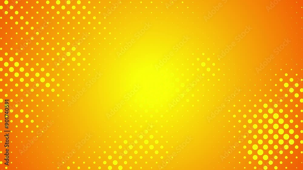 Abstract glowing yellow color halftone motion background. Moving dots seamless loop. Abstract animated dot texture background.	