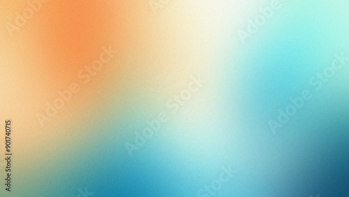 Turquoise and orange soft focus background. A soothing backdrop of blended turquoise, blue, and orange hues, perfect for evoking tranquility and warmth. photo