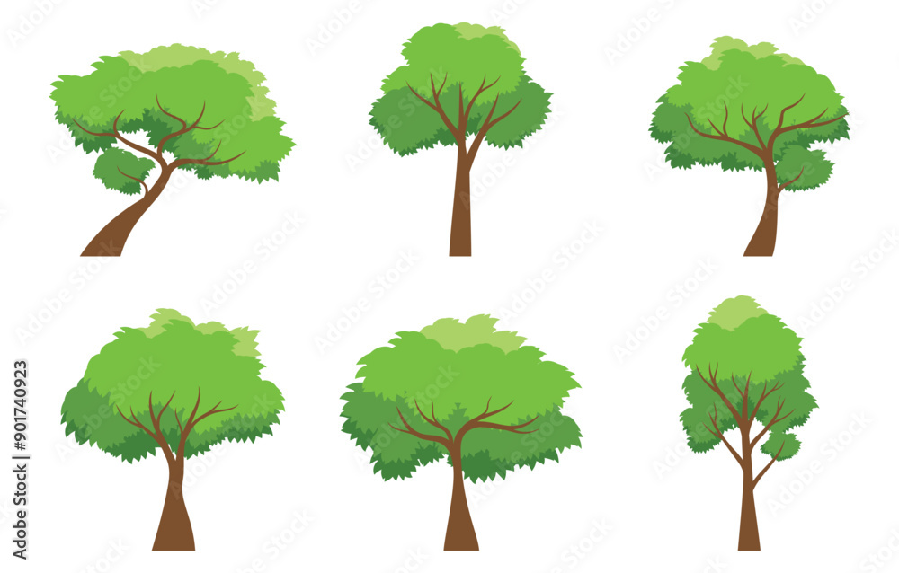 Green tree. Collection of tree isolated on a white background. Each species of trees. A tree with green leaves. Nature or healthy lifestyle topics. Vector illustration flat design style Green tree. Collection of tree isolated on a white background. Each species of trees. A tree with green leaves. Nature or healthy lifestyle topics. Vector illustration flat design style