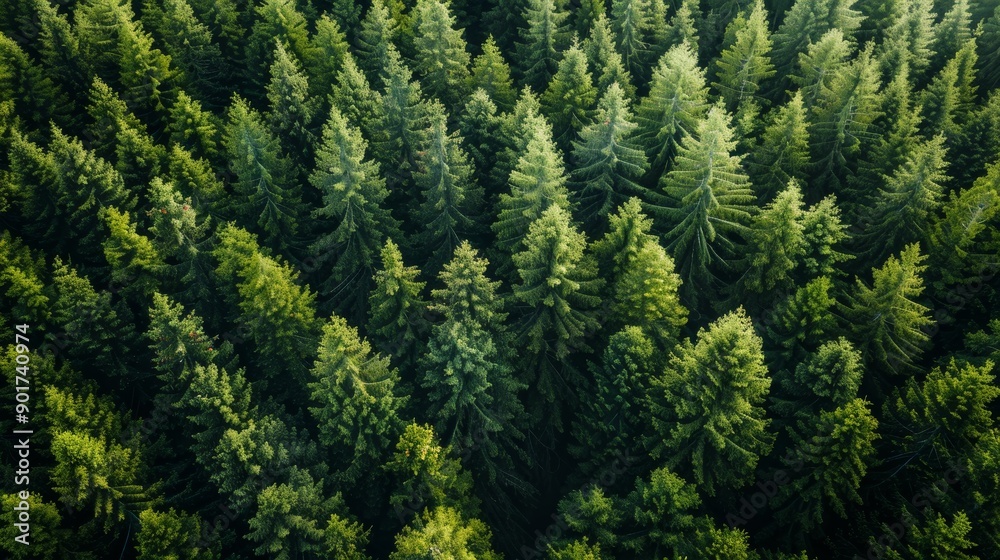 Lush Evergreen Forest Canopy Viewed From Above During Bright Sunny Day. Generative AI Lush Evergreen Forest Canopy Viewed From Above During Bright Sunny Day. Generative AI