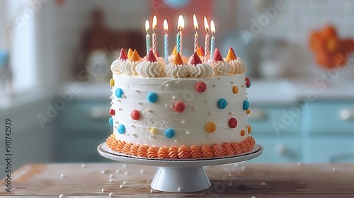 Birthday cake, white background. Generative AI.